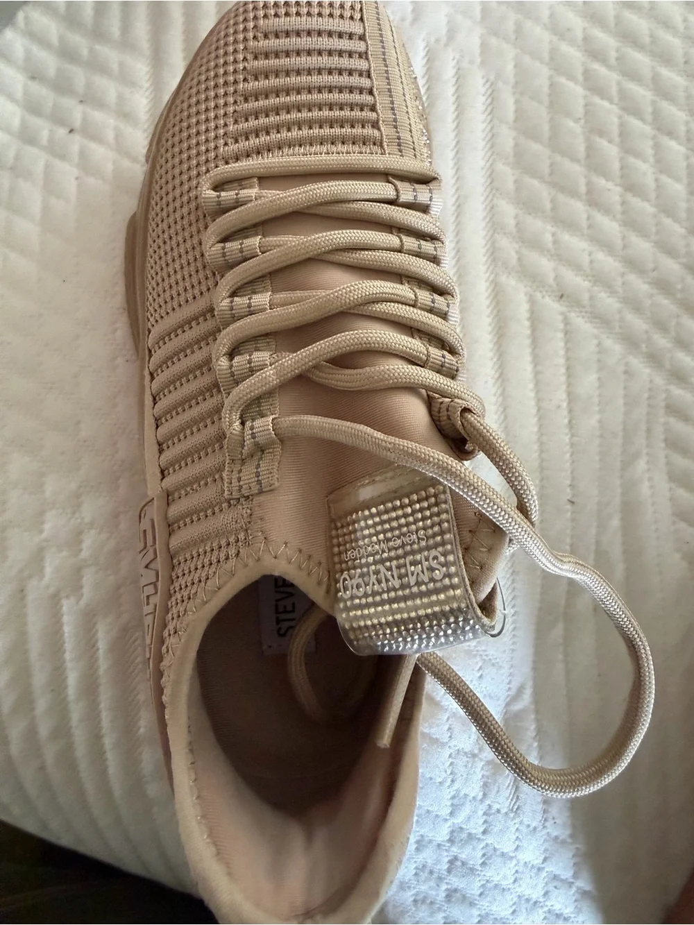 Steve Madden Beige Knit Lace-Up Sneaker